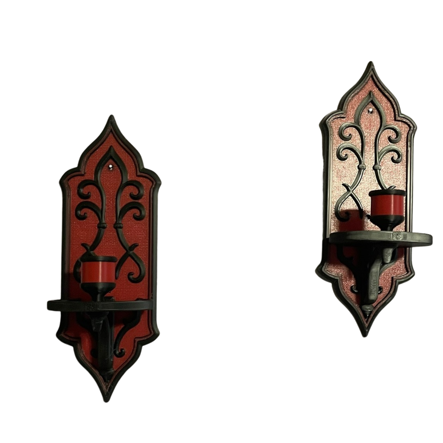Gothic Wall Sconce Set | Black & Burgundy Candle Holders | 3D Printed Occult Home Décor (Pair)