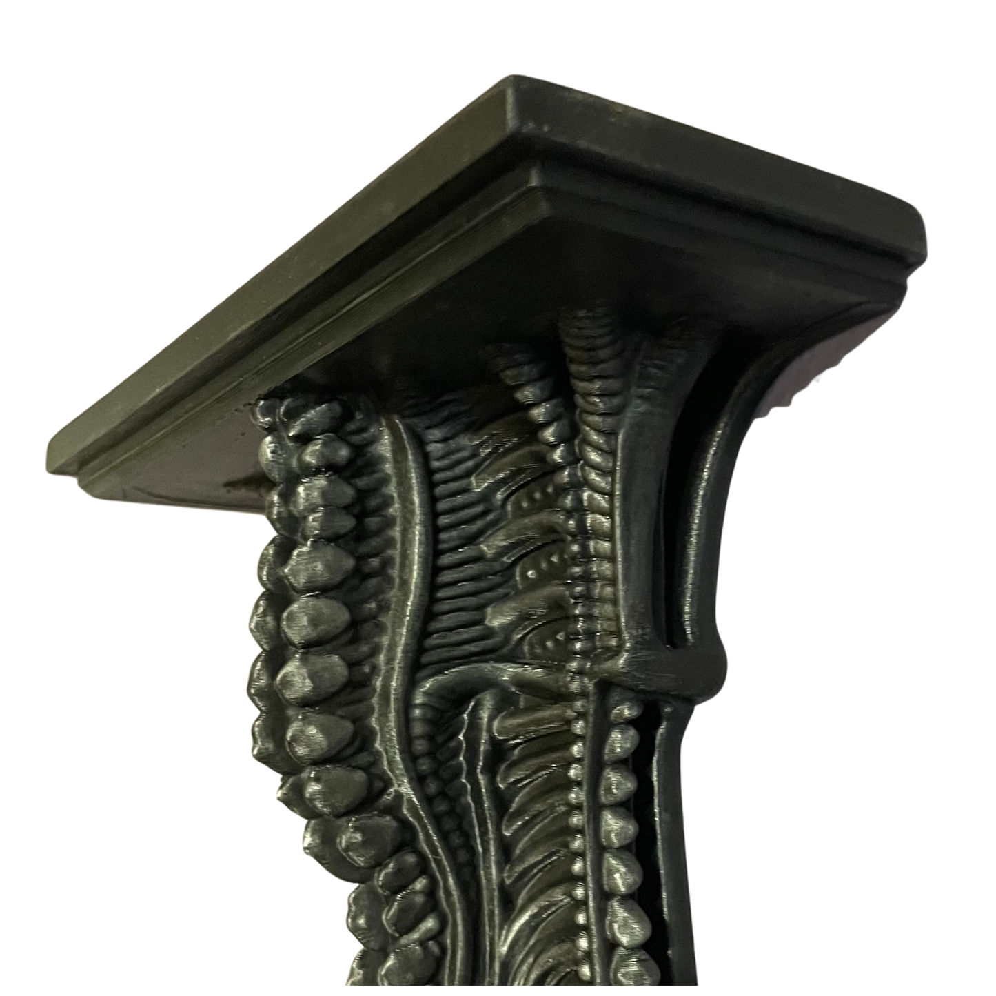 Giger Inspired Spine Shelf β Gothic Biomechanical Wall Art, Matte Black PLA with Silver Dry Brush Finish, Sci-Fi Decor