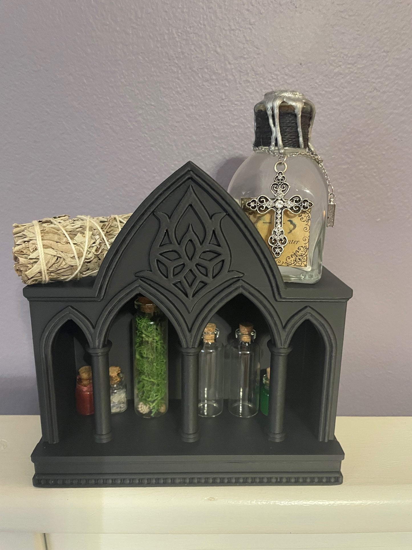 Gothic Desktop Altar Shelf | Mini Apothecary Bottle Display | Witchy Gothic Home Décor