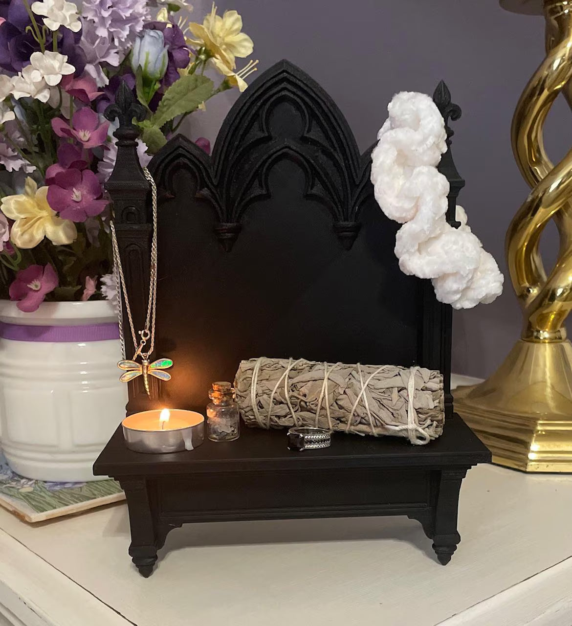 Gothic Cathedral Mini Shelf – Dark Altar Display for Jewelry, Crystals, or Witchy Decor – Black 3D Printed Occult Shelf