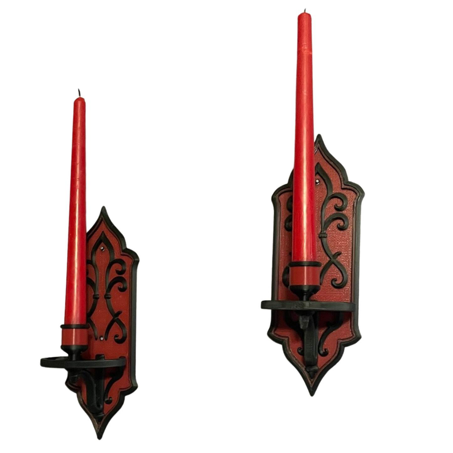Gothic Wall Sconce Set | Black & Burgundy Candle Holders | 3D Printed Occult Home Décor (Pair)